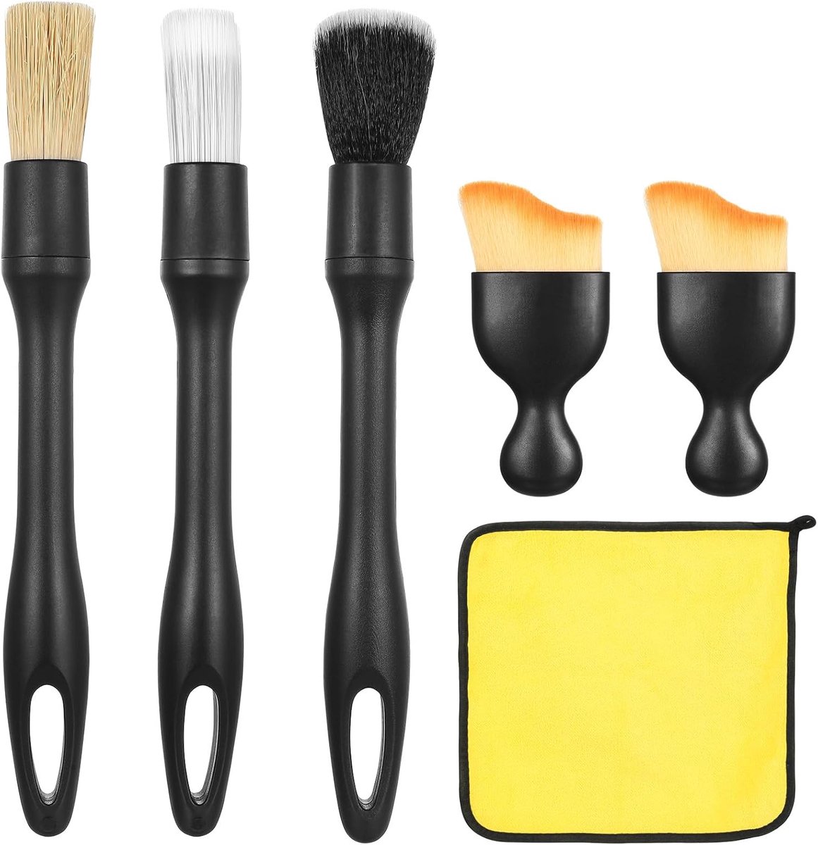 SnelShoppen - Pack van 6 Auto Detailing Brushes, Inner Duster, Interieur Reinigingsset, Zachte Borstels voor Auto, Ergonomisch Handvat, Duurzaam en He