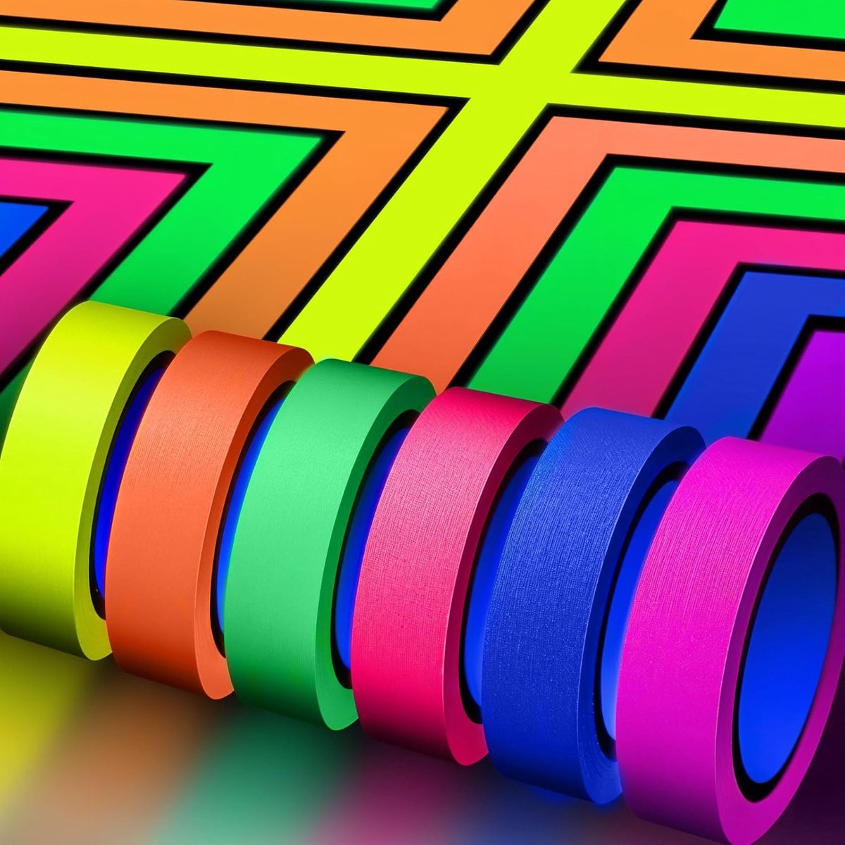 SnelShoppen - 6 Rollen UV Fluorescent Neon Tape voor Zwart Licht, Gaffer Tape, Glow in the Dark, Waterdicht, 15MM x 30M, Voor Feestdecoraties en Naaip