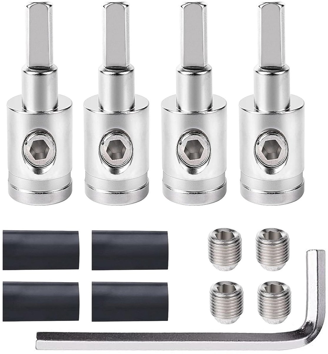 SnelShoppen - 4m tot 8m Draad Reducer, 4 Stuks Auto Radio Eind/Ground Versterker Ingang Reducer Adapter, Messing met Nikkel Geplateerd, Hoogwaardige B