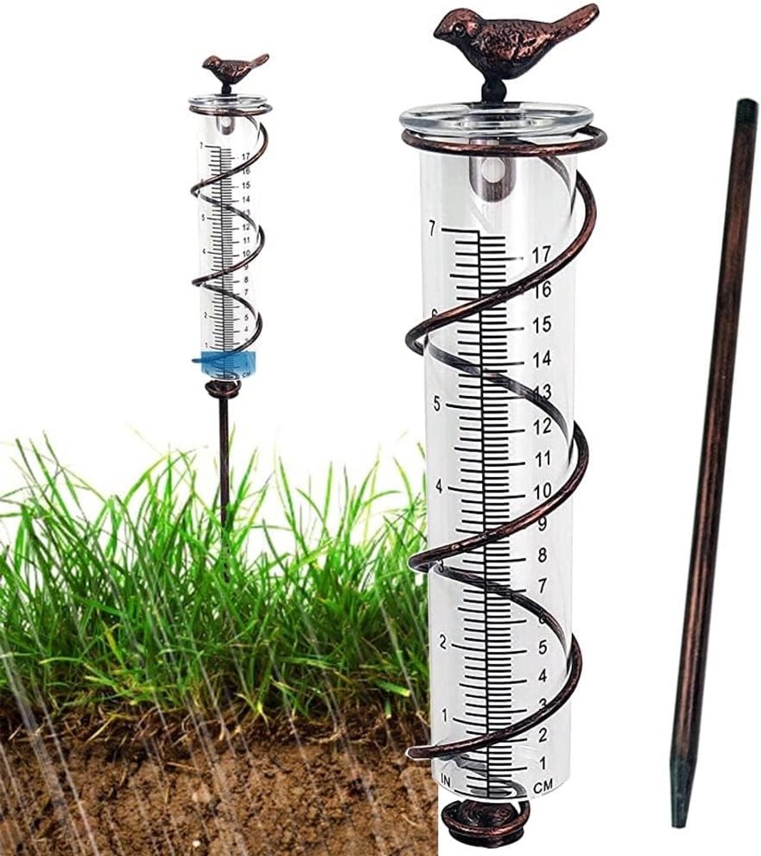 SnelShoppen - Digitale Regenmeter 17CM - Frostvrije Tuin Regenmeter met Metalen Stang - Decoratieve Tuinaccessoires voor Buiten, Patio, Grond, Landsch