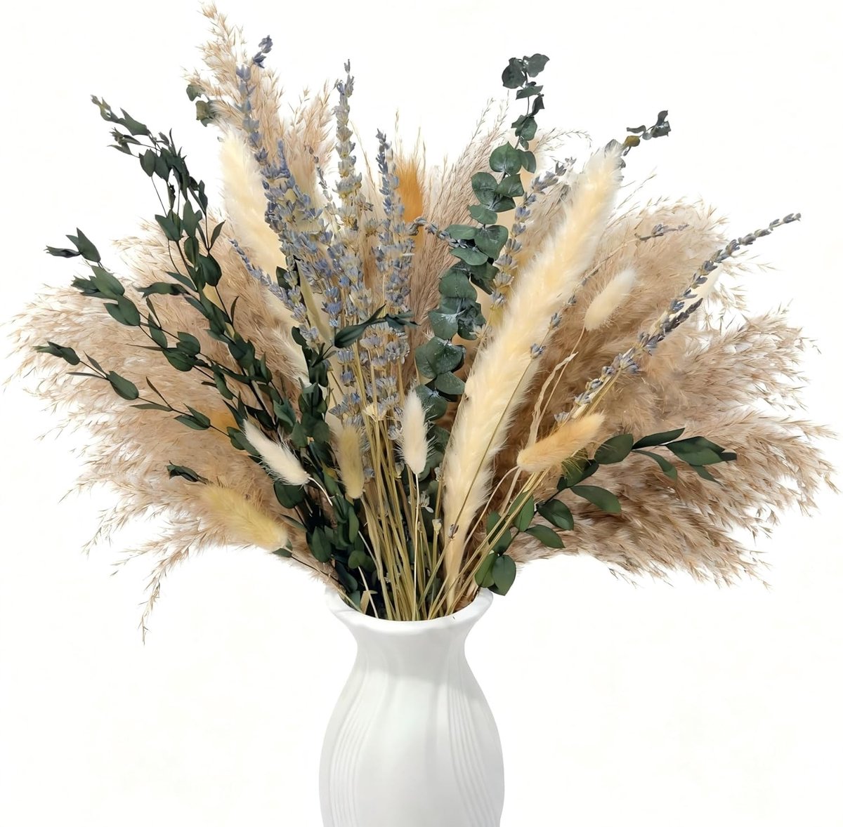 SnelShoppen - Pampas Gras 100 Stuks, Dried Flowers, Droogbloemen Bouquet, Kunstbloemen, Bohemian Decoratie voor Tafel, Woonkamer, Feest, Tuin