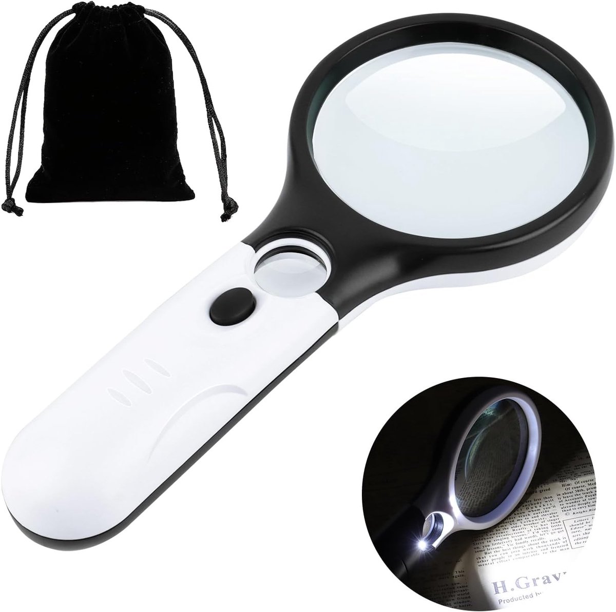 SnelShoppen - Vergrootglas met Licht - 10x30 Handheld Magnifier met 3 LED's - Dubbele Lensen voor Ouderen, Lezen, Hobby's, Inspectie en Munten