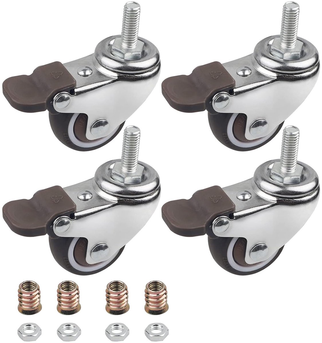 SnelShoppen - DBREAKS 38mm Swivel Castor Wielen met Rem, 4 Stuks Transportwielen, M8x15mm Draaibare Meubelwielen, TPE Rubber, Totale Draagcapaciteit 8