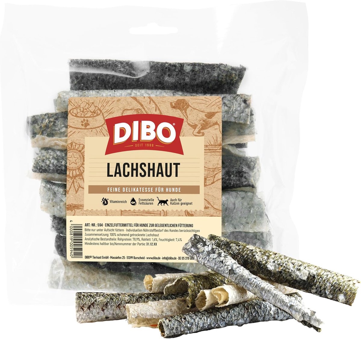 SnelShoppen - DIBO Zalmhuid Hondensnack 50g - Natuurlijke Kauwsnacks voor Honden - Gezonde Tussendoortjes zonder Toegevoegde Suikers of Conservmiddele