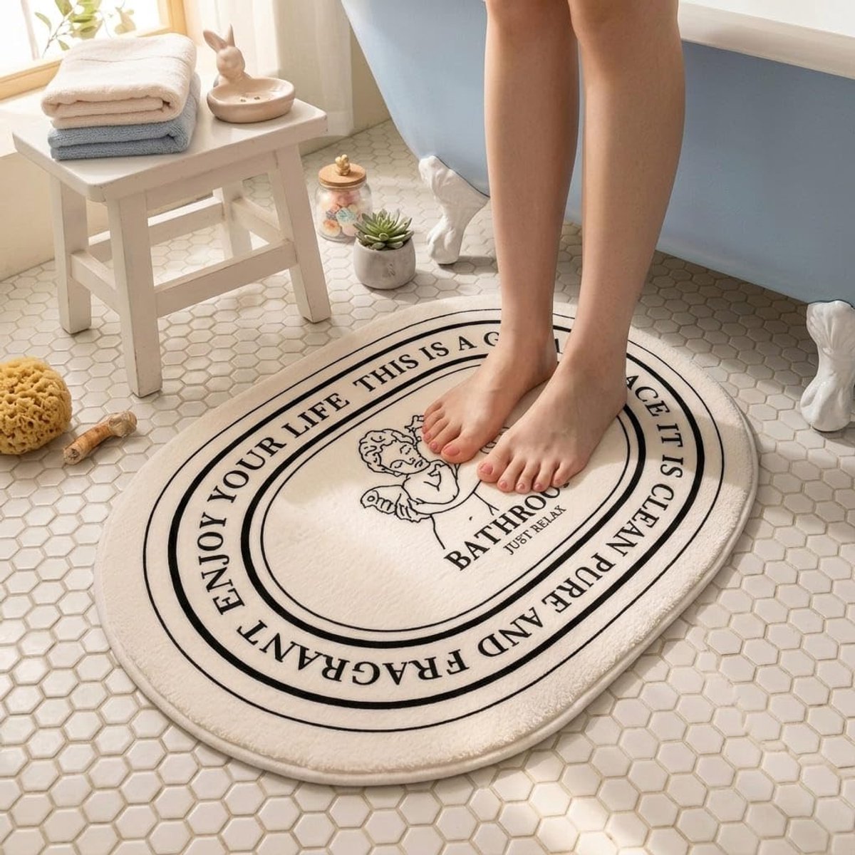 SnelShoppen - Angel Badmat 60 x 90 cm, Super Zacht en Pluche, Antislip en Absorberend, Schattige Badmat voor Badkamer en Deurmat, Makkelijk te Reinige