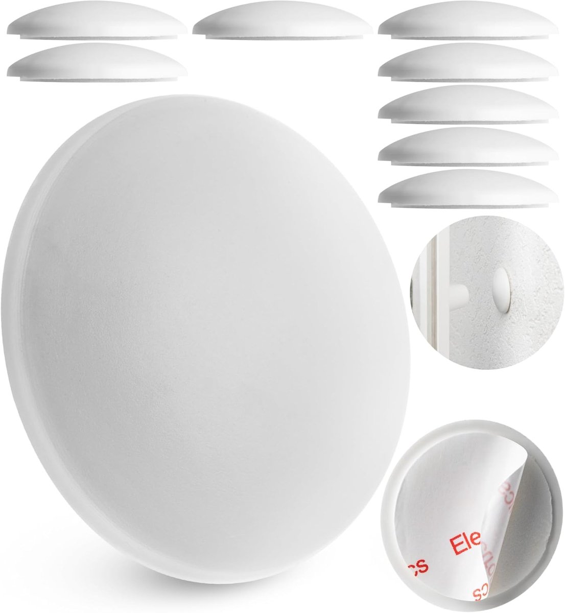 SnelShoppen - Deurbuffer Wandbescherming - Set van 10, Ø 40 mm, Wit, Zelfklevend, Rubber, Voor Deurgrepen, Raamgrepen, Deuropvang en Wandbescherming