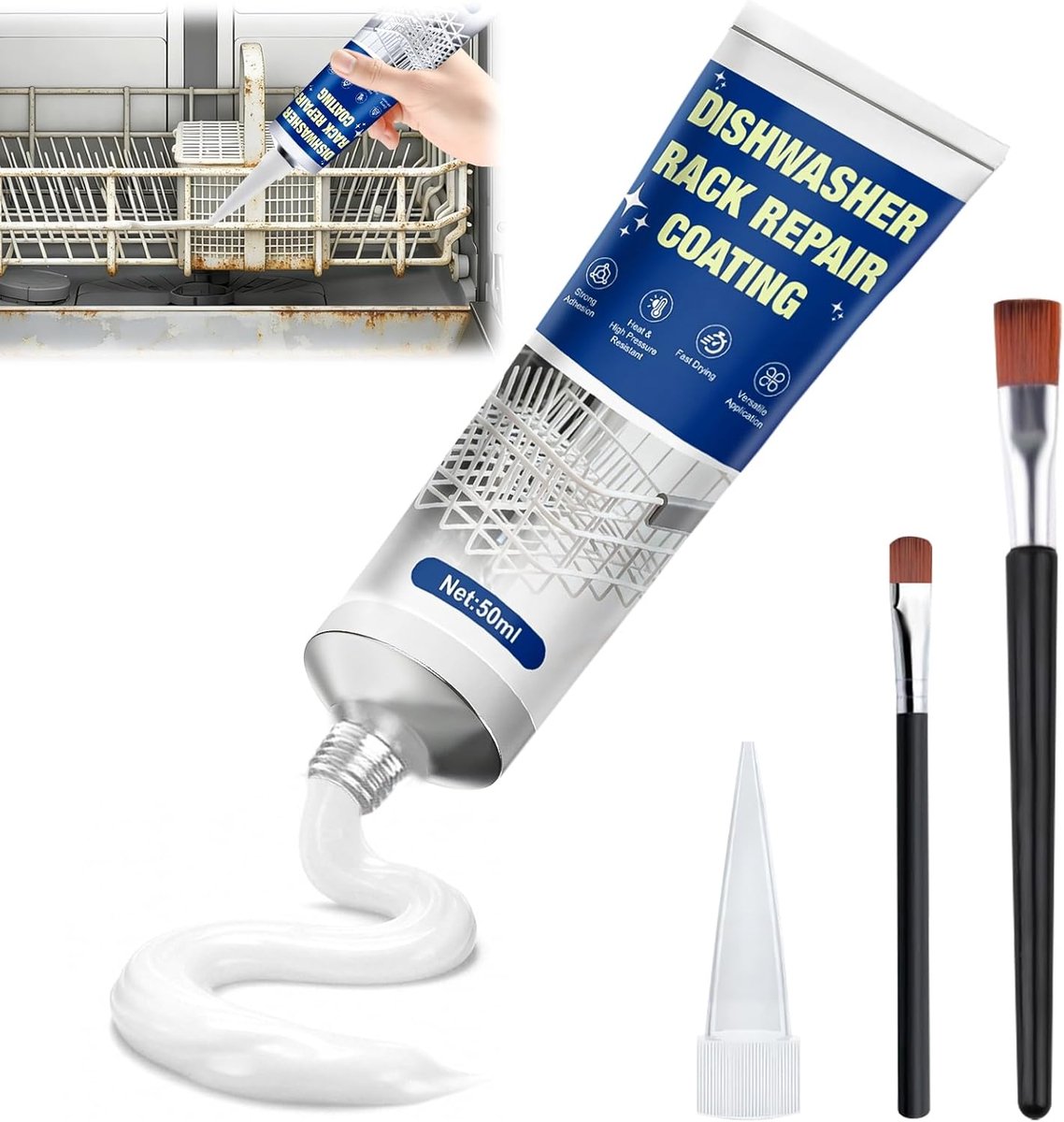SnelShoppen - Waterproof Coating voor Afwasmachine, Universeel, Wit, Roestvrij, Waterdicht, Roest- en Hittebestendig, 50 ml, Perfect voor Keuken Repar