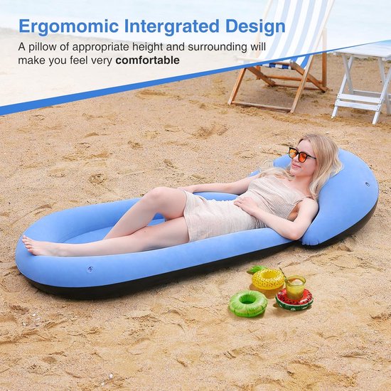 Thijox - Opblaasbare Strandmat 180 x 75 cm met Gevlokt Oppervlak en Kussenomlijsting in Blauw voor Perfecte Zomer Dagen op het Strand, Camping of in d — afbeelding 5