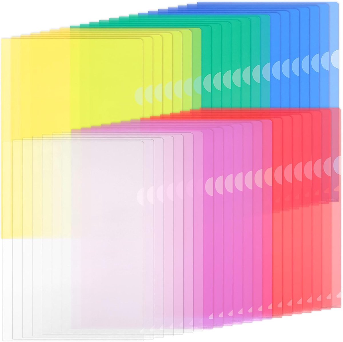SnelShoppen - A4 Transparante Documentenhoezen Set van 42 Stuks, Zij-opening, 6 Kleuren, PP Materiaal, Perfect voor Organiseren van Papieren en Docume
