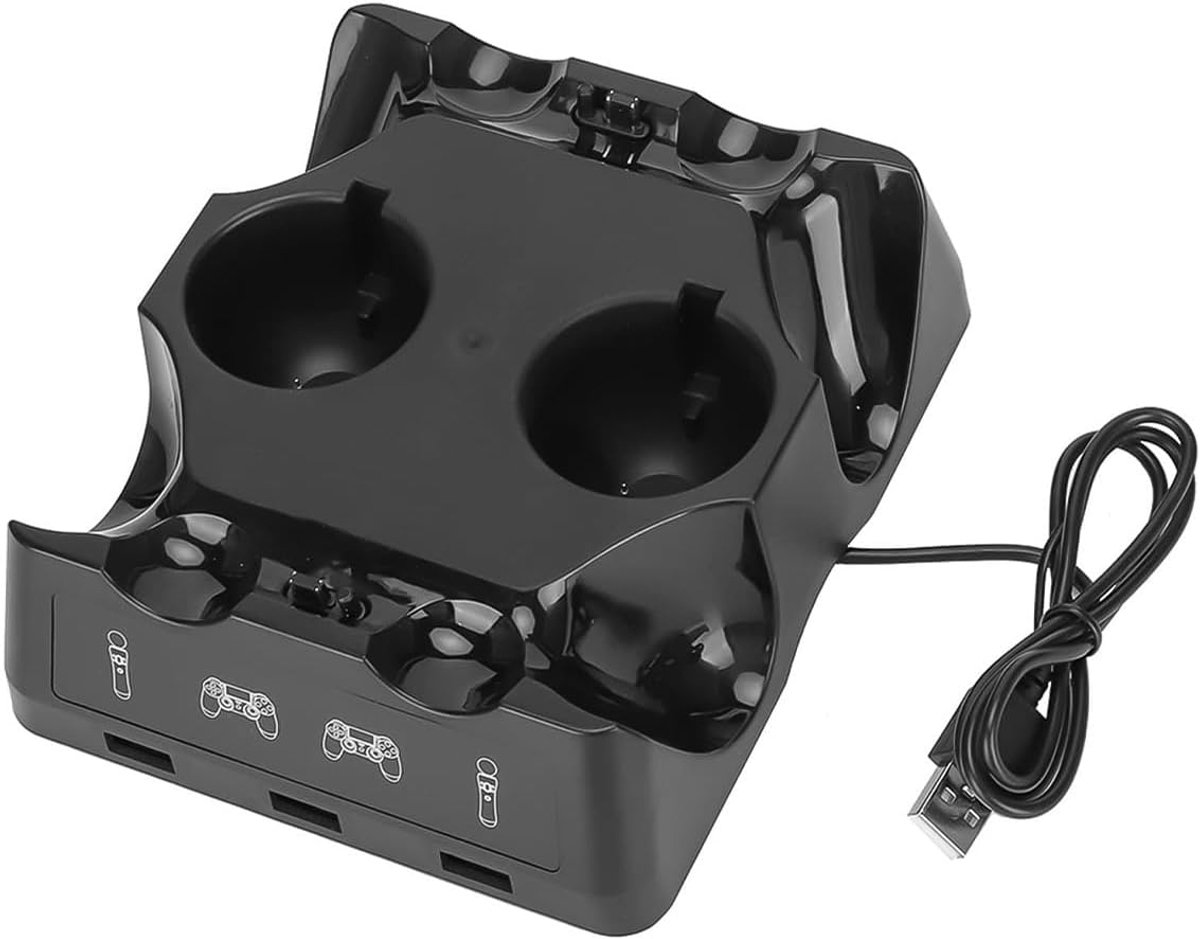 SnelShoppen - Multifunctionele Oplaadstation voor 4 P4 Controllers - Slim Laden, Inclusief P4 Move en P4 VR Controllers - Ideaal voor Gaming - Zwart