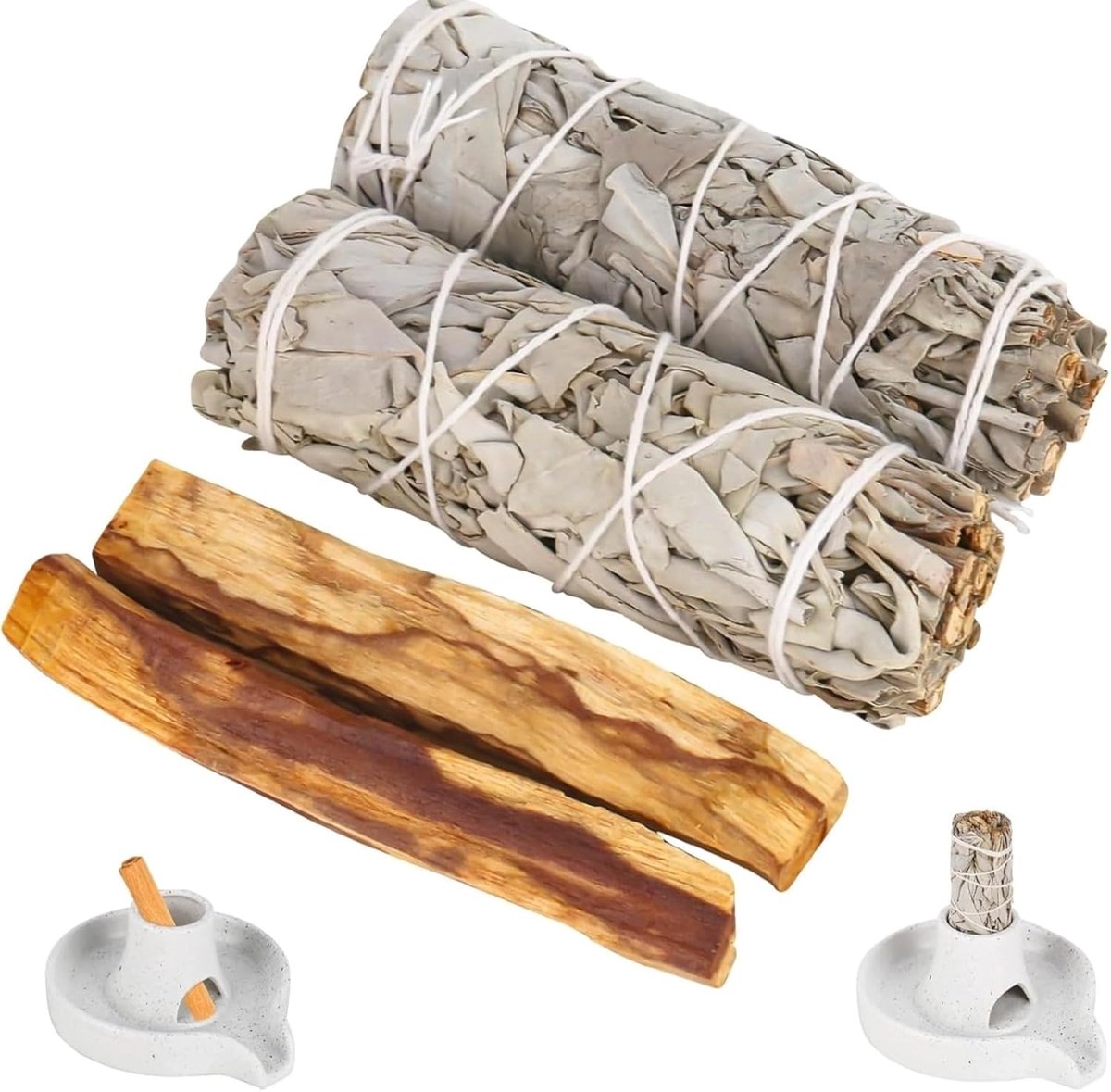 SnelShoppen - Witte Salie en Palo Santo Set - 2 Witte Salie Bundels en 2 Palo Santo Stokjes - 100% Duurzaam en Gecontroleerd - Spirituele Rituelen en