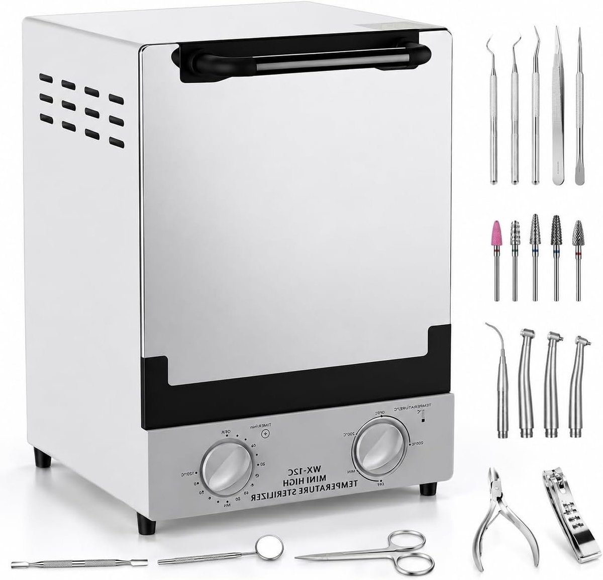 Professionele Autoclave Sterilisator voor Nageltools en Medisch Gebruik - 12 Liter, 1000 W, Dubbele Infrarood Droogverwarming met 30 Minuten Timer en 250 °C Temperatuurregeling