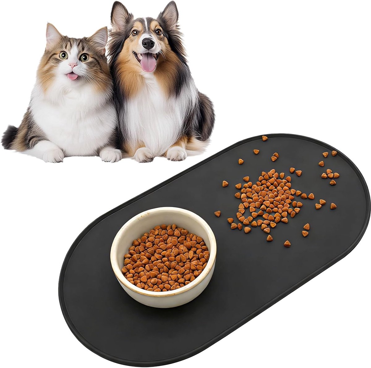 SnelShoppen - Food Bowl Mat voor Katten en Honden 45 cm x 25 cm, Silicone Antislip Voerbak Mat, Zwart, Duurzaam en Veilig voor Kleine en Middelgrote H