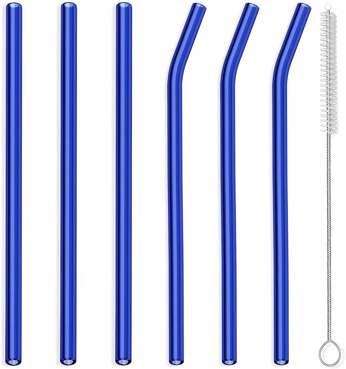 SnelShoppen - Herbruikbare Glazen Rietjes 6 Stuks - 3 Rechte en 3 Gebogen - Milieuvriendelijke Borosilicaatglas Rietjes voor Smoothies, Sap, Water, Wa