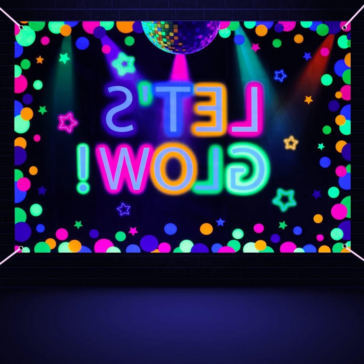 Kleurrijke Neon Fotobehang van 100 x 100 cm voor Glow in the Dark Feestdecoraties, Perfect voor Kinderverjaardagen en Party Accessoires