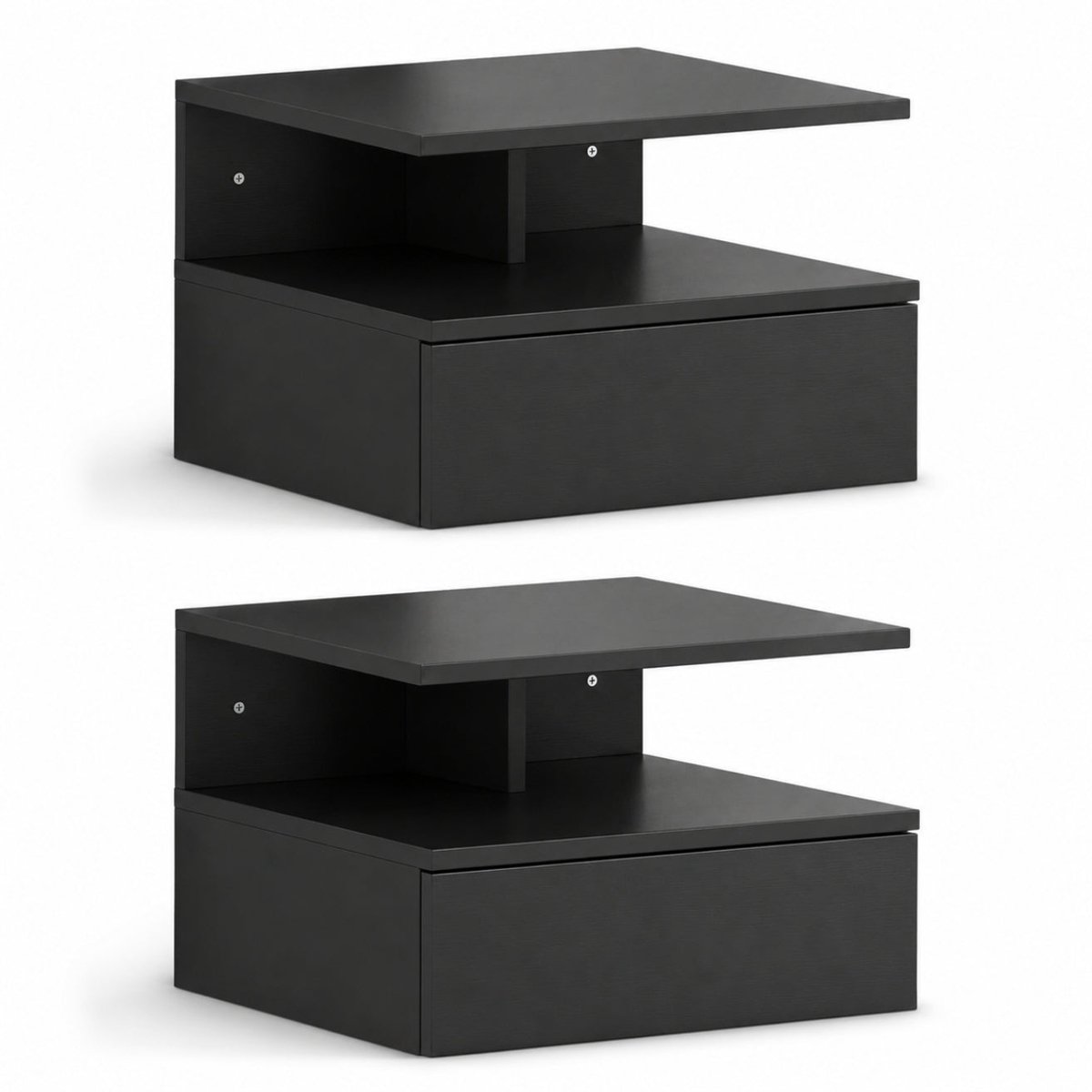 Nachtkastjes set van 2 - Zwevend nachtkastje - Wandmontage - Lade - Open vak - Zwart - 35 x 32 x 22,5 cm