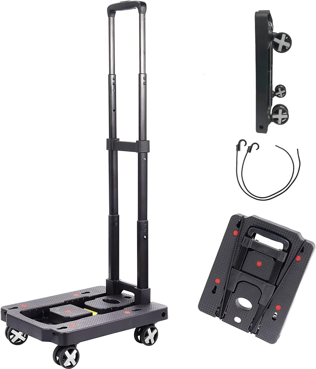 SnelShoppen - Vouwbare Handkar, Transporttrolley met Trekhandvat, Laadcapaciteit 50 kg, Ideaal voor Bagage, Winkelen, Reizen, Verhuizen en Kantoorgebr