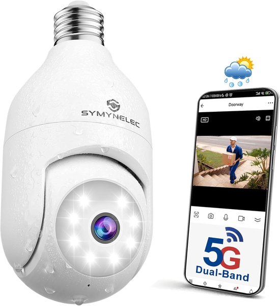SnelShoppen - 5 GHz/2.4 GHz Buiten Camera, Wifi Lamp, 2K 4 MP Draadloze Bewakingscamera met Geluids- en Duidelijke Alarm, Kleur Nachtzicht, Tweerichti van Snelshoppen — afbeelding 2