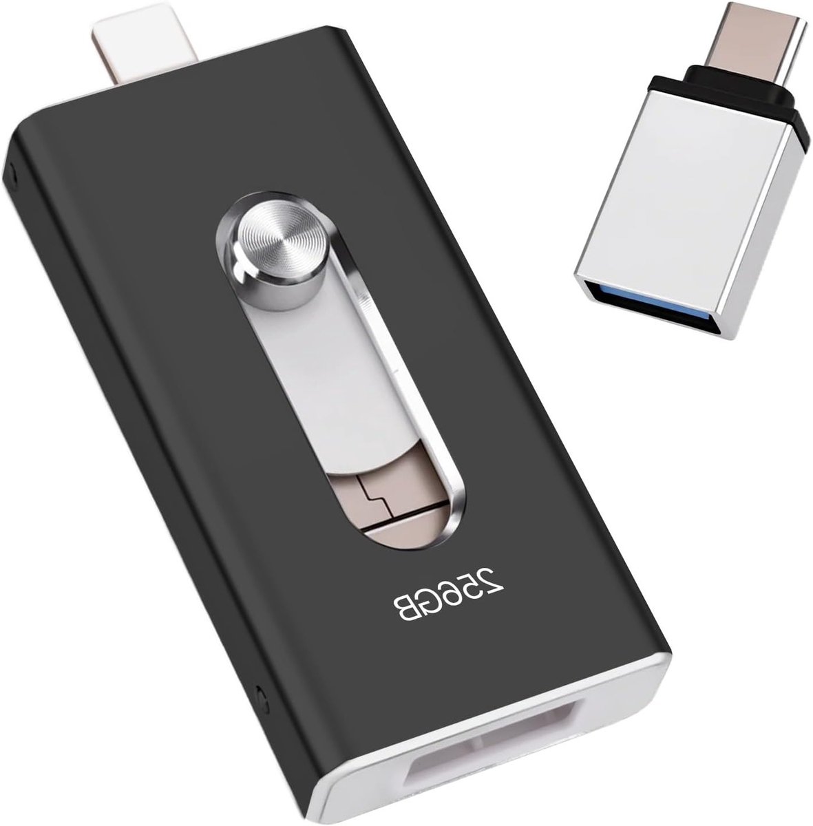 256GB USB Stick voor iPhone en Android, MFi Gecertificeerd, 4-in-1 Externe Opslag voor Foto's en Bestanden, USB 3.0, Plug & Play, Geschikt voor PC en Mac