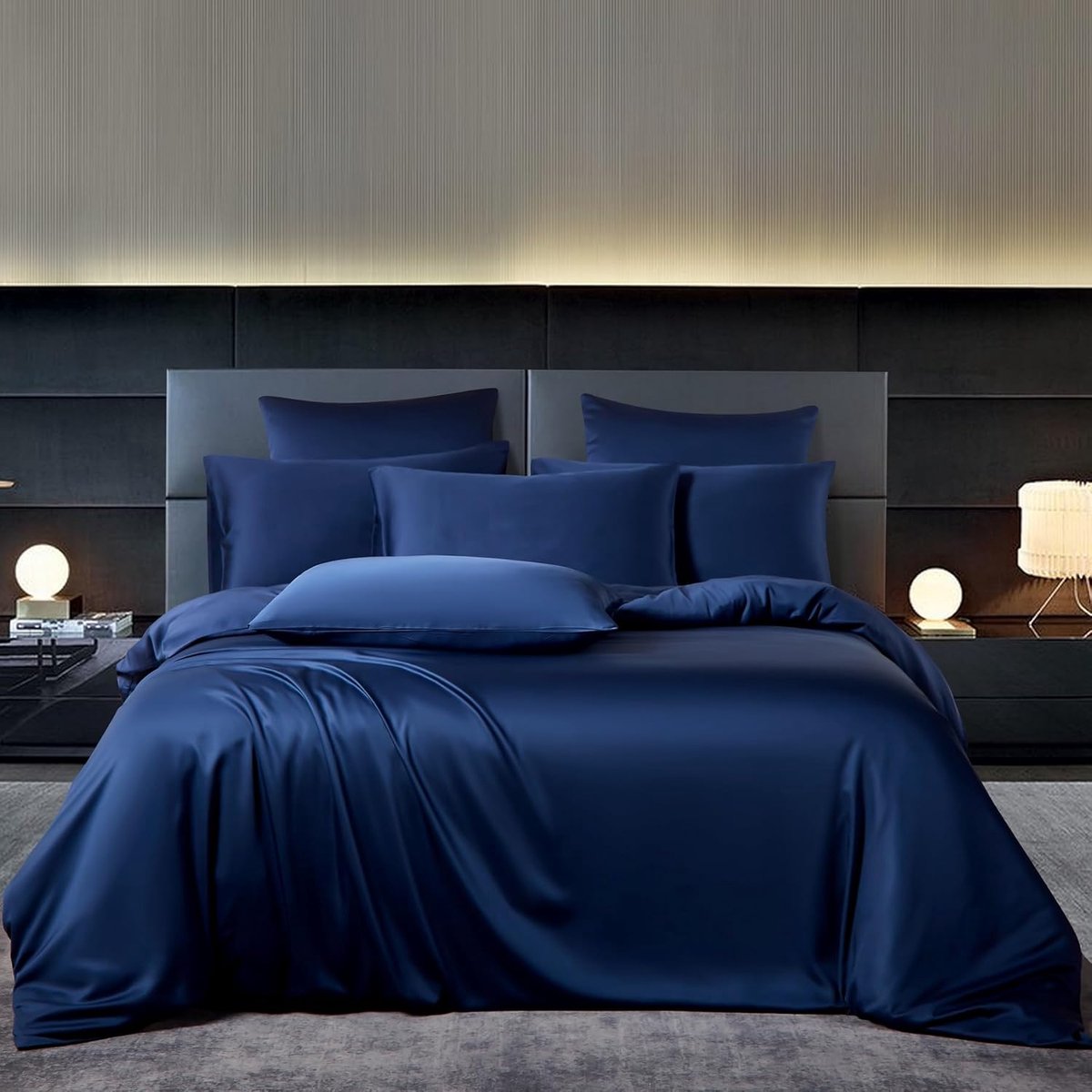 SnelShoppen - Luxe Bamboo Bedlinnen 220 x 240 cm, Blauw Effen, 50% Bamboo en Lyocell, Ademende en Koelende 3-delige Set met Rits en 2 Kussenslopen 80