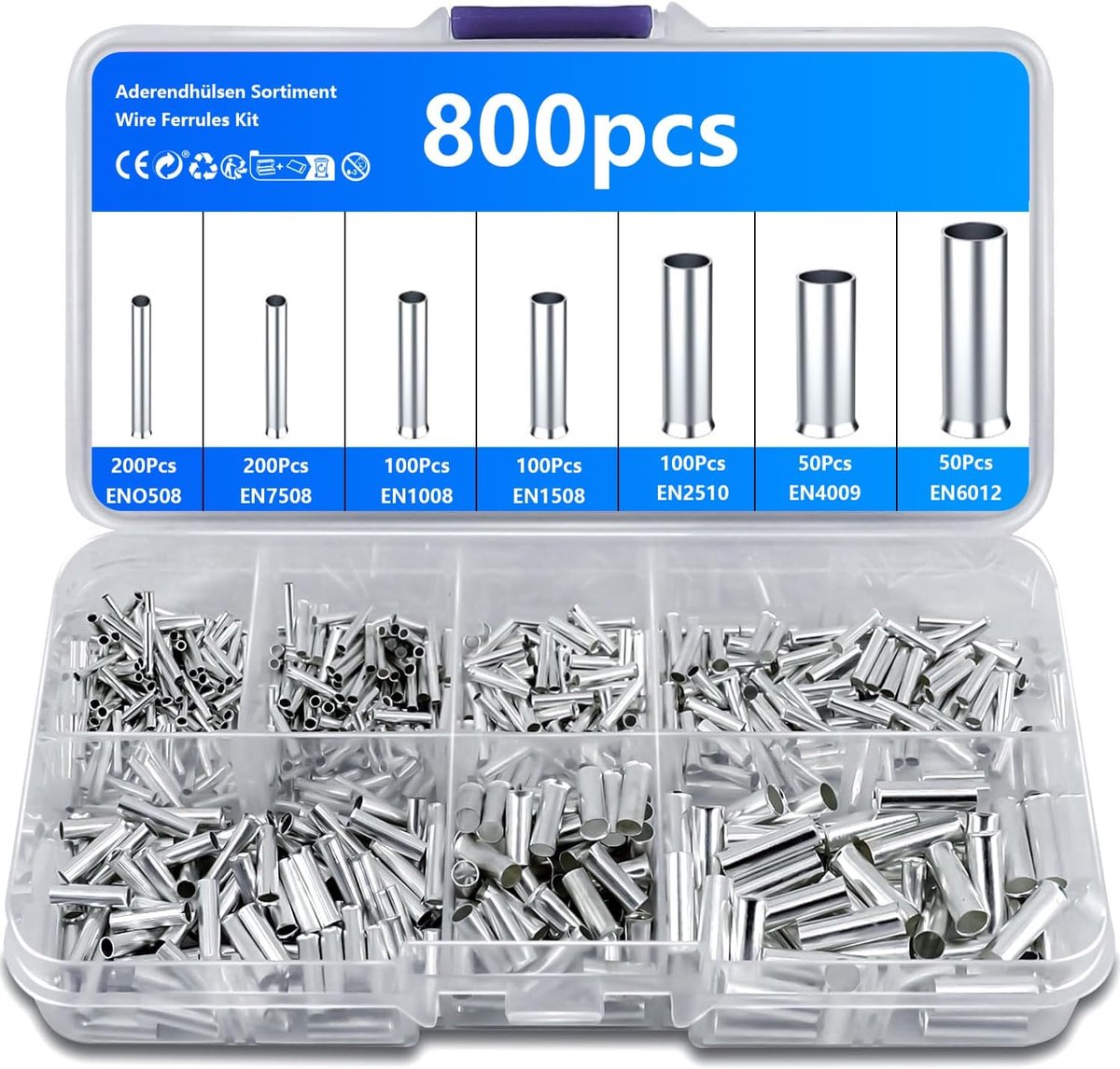 SnelShoppen - Ferrule Set 800 stuks, 0.5-6mm², ongeïsoleerde kabelschoenen, koperen aansluitingen voor doe-het-zelf elektrische projecten, 10-22 AWG
