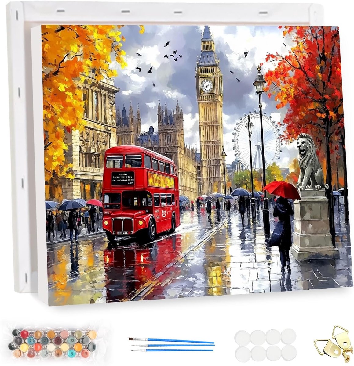 SnelShoppen - Paint by Numbers Set voor Volwassenen met Frame - Londen Landschap, DIY Canvas Verf Kit voor Beginners, Acrylverf en Penseel voor Wandde