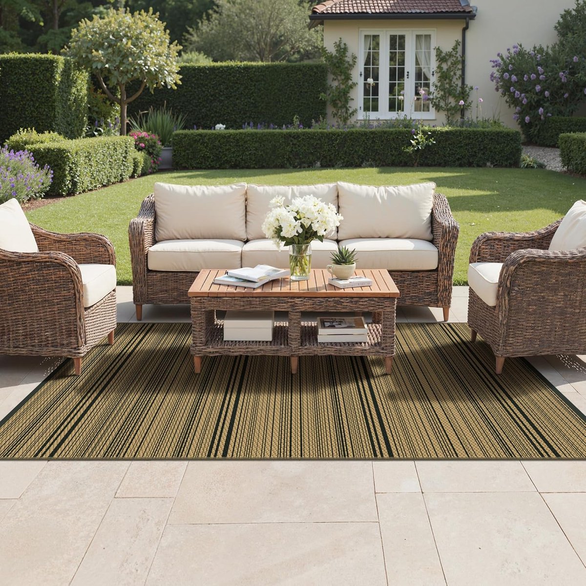 SnelShoppen - GENIMO Buitenkleed 180x270 cm, Waterdicht Reversible Tuinmat, Gerecycled Plastic, UV-bestendig, Modern Tuin Tapijt voor Patio, Picknick,
