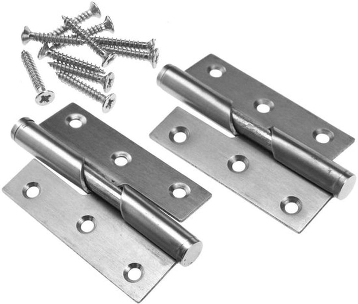 Deurenhinge 3" - 2 Stuks - Roestvrij Staal - Verstelbaar - Voor Binnendeuren - Inclusief Schroeven - Deuren