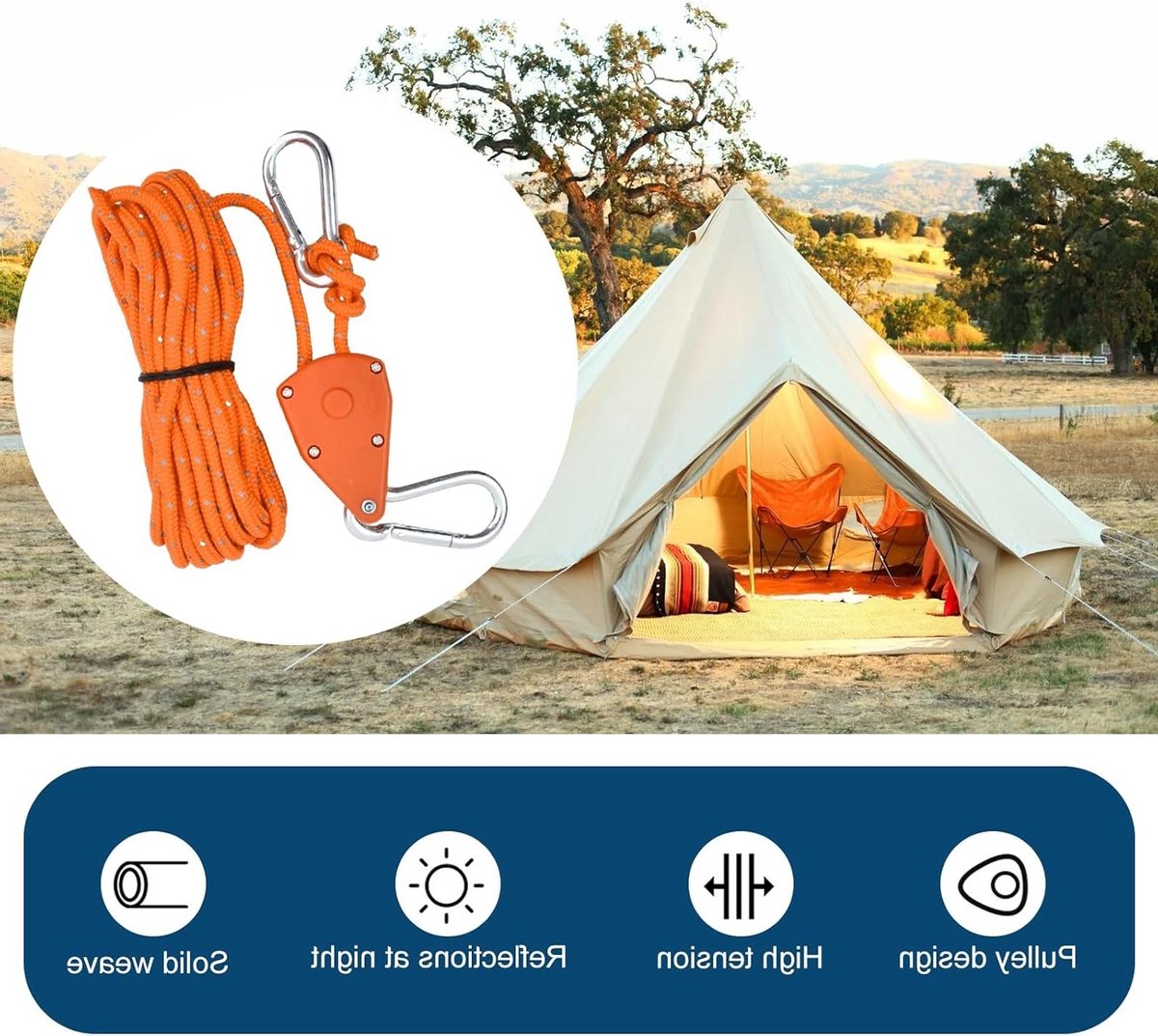 Reflecterende Tenttouwen 4-Pack, 6 mm x 4 m, Sterke Camping Touw, Paracord met Spanner voor Hiking en Outdoor Activiteiten