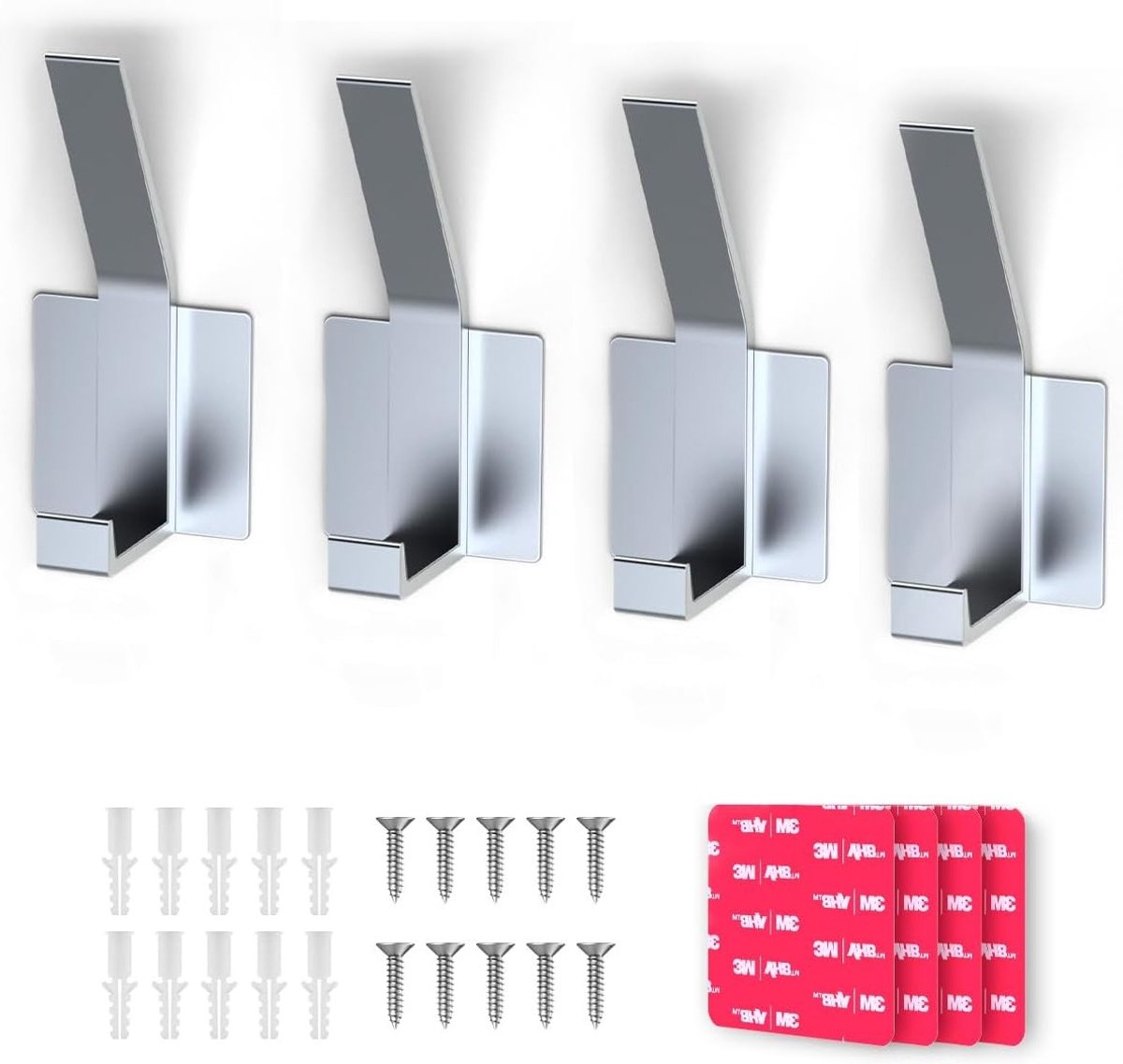 Kledinghaken Set - Wandhaken Zelfklevend - Badkamer Organisatie - Extra Sterk Kleefoppervlak - 4 Stuks - Zilver