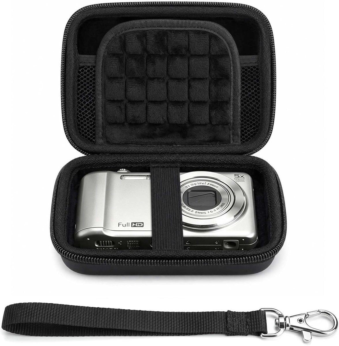 SnelShoppen - Digitale Camera Tas voor Compacte Camera's, EVA Hardcase, Waterdicht, Klein met Mesh Vak voor Batterij, USB Kabel, SD Kaart, Zwart