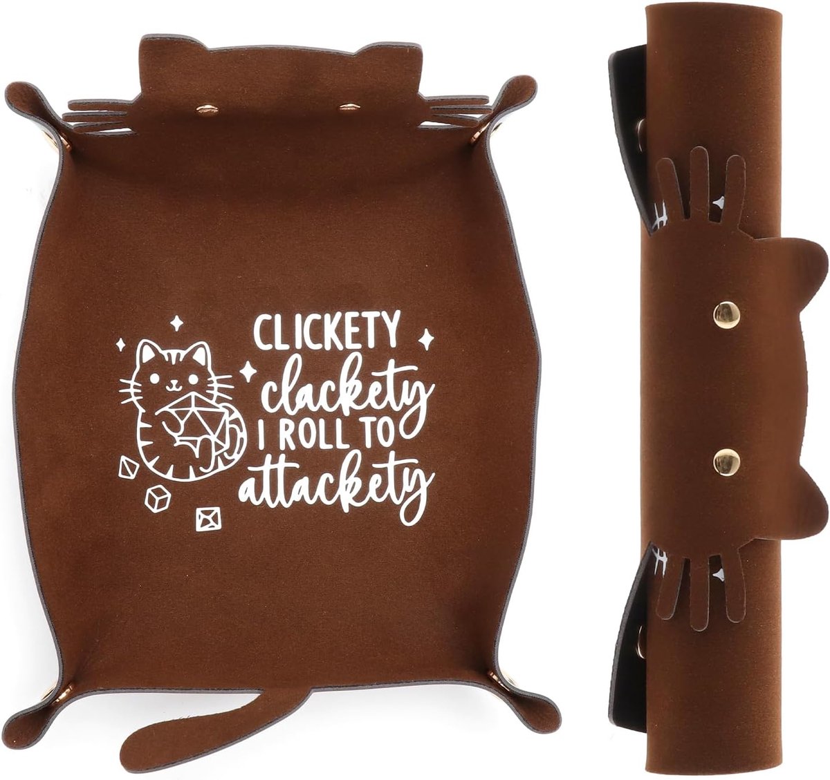SnelShoppen - Opvouwbare Lederen Dobbelsteenhouder met Katmotief, Draagbare Organizer voor Houten Dobbelstenen, Multifunctionele Kom voor Rollenspelle