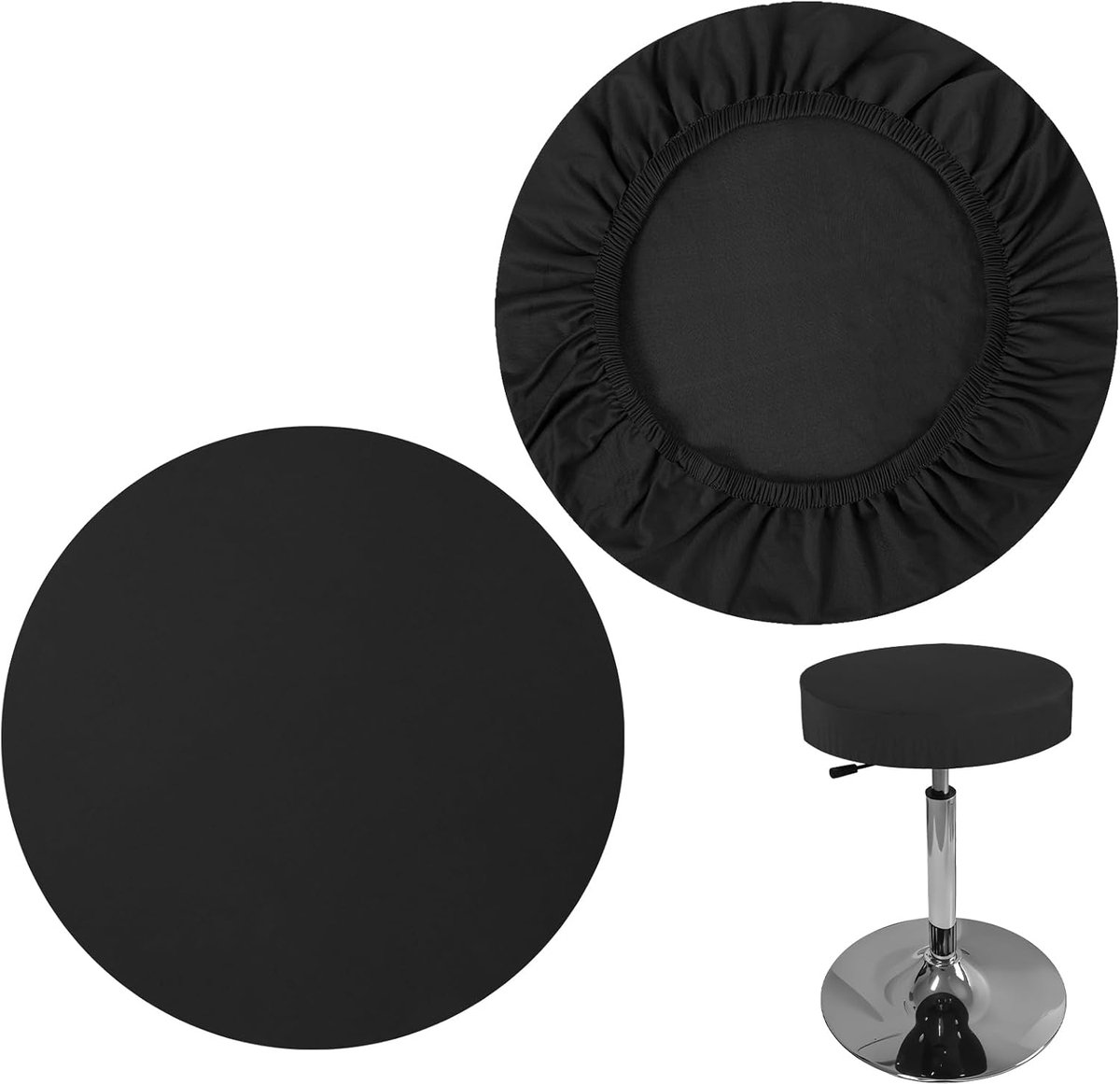 SnelShoppen - Zwarte Rond Stoelcover voor Draaiende Hocker - Wasbare en Rekbare Barstoel Deksel - Bescherming voor Eetkamerstoelen en Hockers - Hoogwa
