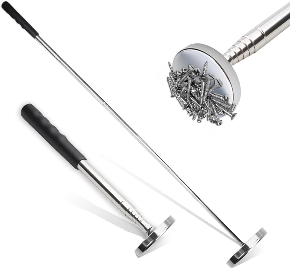 Verstelbare telescopische magneetsteel met 15.8 kg draagvermogen, 22-103.5 cm, perfect voor schroeven, spijkers en metalen onderdelen, robuuste roestvrijstalen lifter voor werkplaatsgebruik