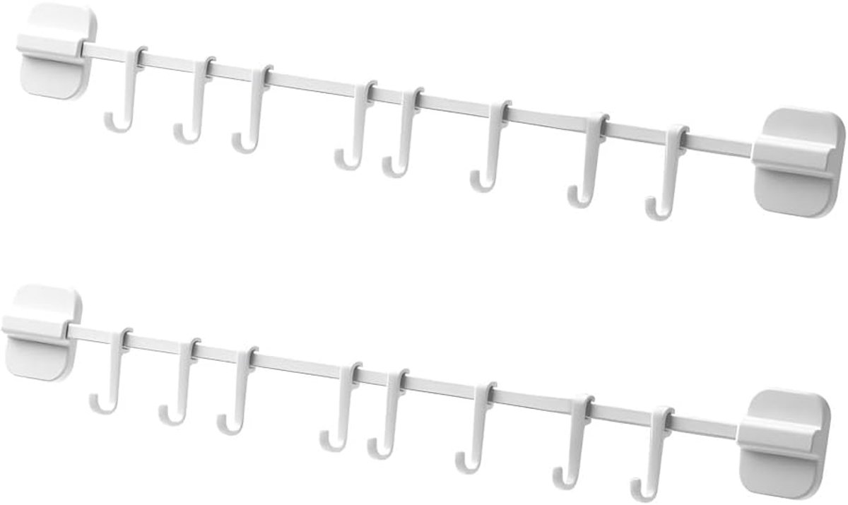 SnelShoppen - 2x Keuken Gereedschap Houder met 16 Haakjes - Beweegbare Wandhaken - Zelfklevend zonder Boren - 37cm Geschikt voor Keukenaccessoires en