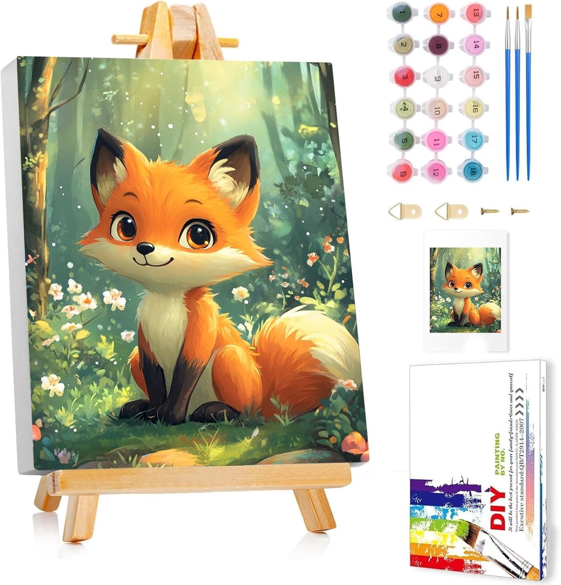 SnelShoppen - Schilderen op Nummer voor Kinderen met Lijst - Vos Schilderij 24x30 cm - Geschikt voor 5-10 Jaar - Creatieve Activiteit voor Jongens en