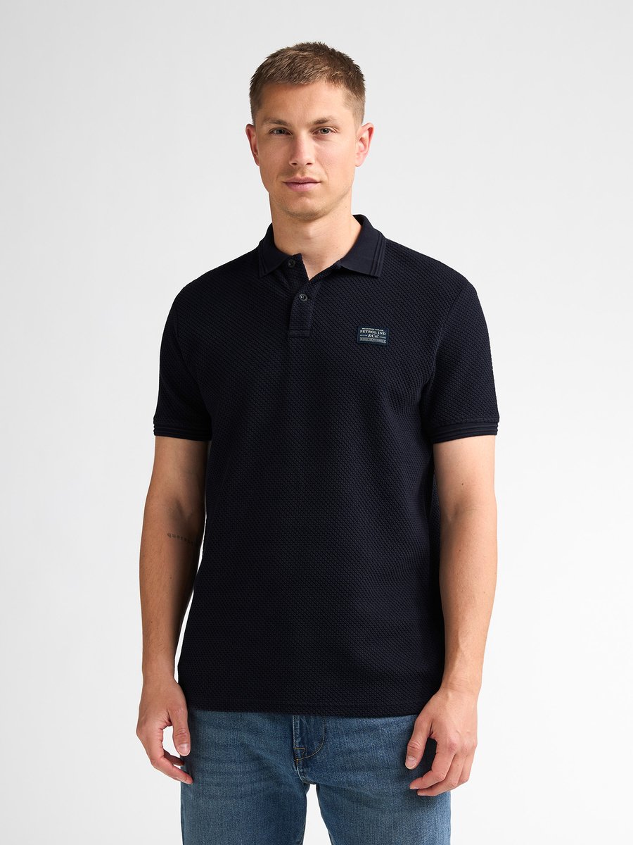 Petrol Industries - Heren Wafelpolo steelhouse - Blauw - Maat XXXL