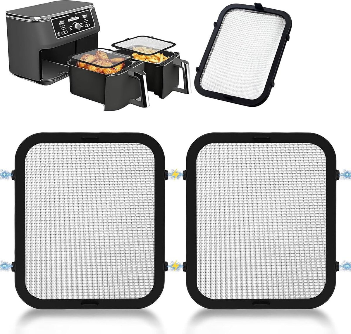 SnelShoppen - 2 Stuks RVS Spatdeksel voor Airfryer, Splash Guard voor Ninja Dual Zone AF400EU/AF451EU, Fijn Gaas Vet Spatdeksel, Keuken Accessoires, P