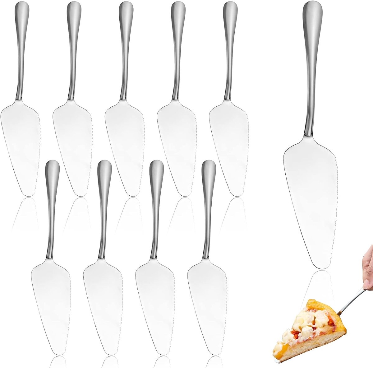 SnelShoppen - 10-delige RVS Taartserveerset met Kartelrand, Cake Server met Mes voor Feesten, Bruiloften, Restaurants, Vaatwasserbestendig