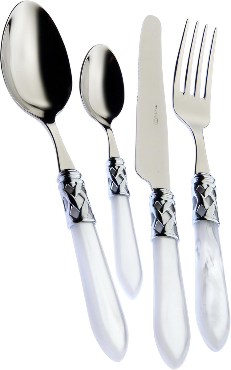 SnelShoppen - 24-Delig Bestekset voor 6 Personen van RVS 18/10 met Chrome Ring en Witte Handgreep met Moedermotief - Ideaal voor Feest, Diner en Keuke