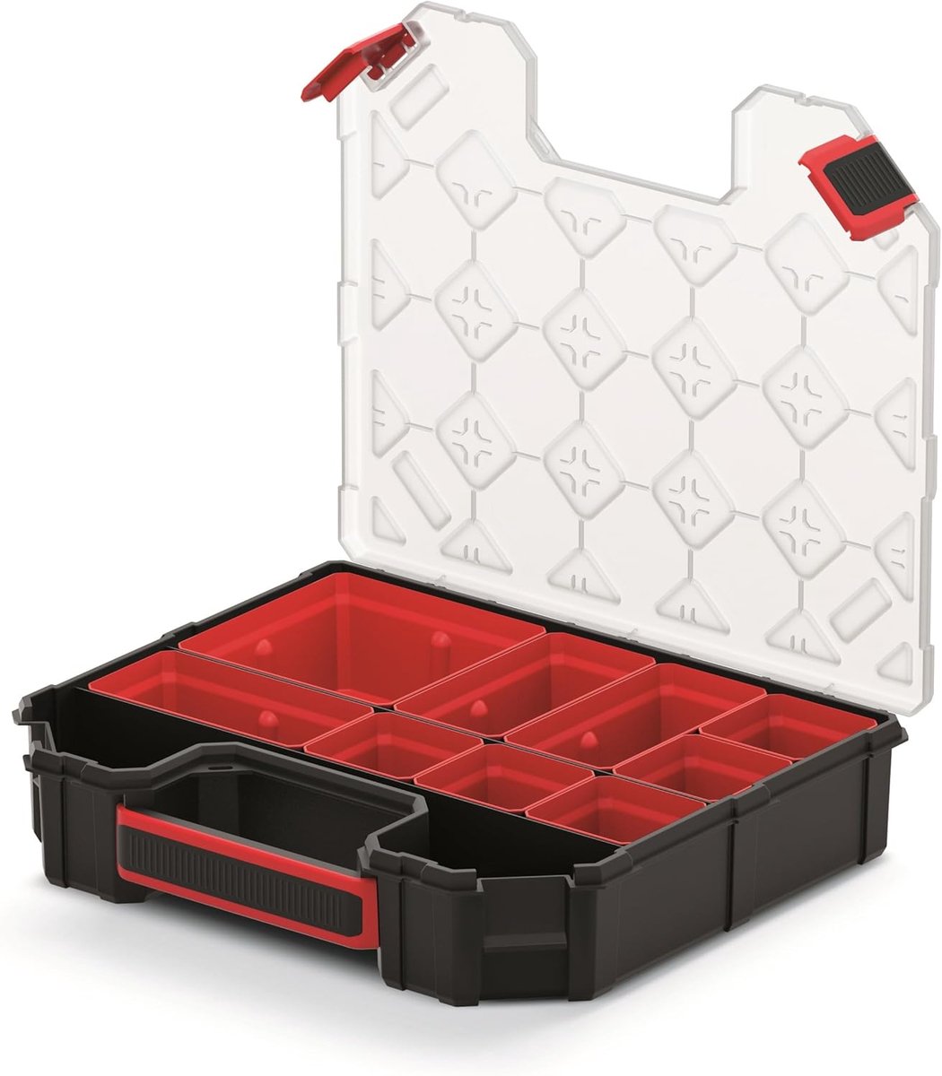 Thijox - Assortimentskist 284x243x50 mm - Dubbelzijdige Sorteringsbox voor Schroeven, Moeren, en Kleine Onderdelen - Gereedschapskist met 7 Uitneembar