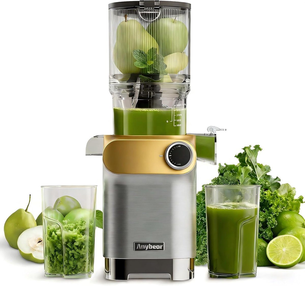 SnelShoppen - Slow Juicer 200 W - Koude Pers Juicer met 110 mm Vulopening voor Heel Fruit & Groente - BPA-vrij Tritan Materiaal - Inclusief Saprecepte