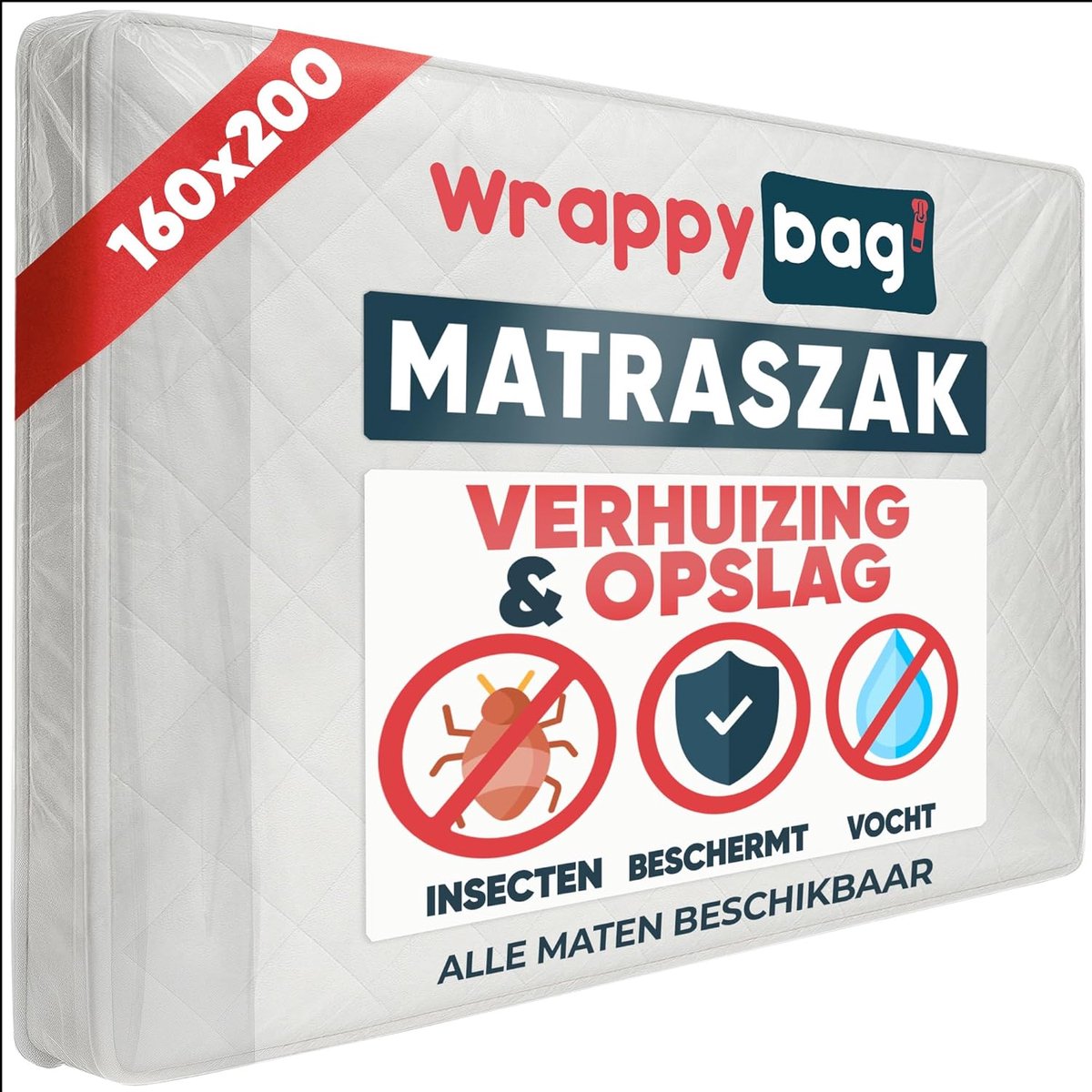 SnelShoppen - WRAPPYBAG - Plastic Beschermhoes voor Matras - Opslagzak met Wrap Flap - Voor Verhuizen, Opslag & Transport - 160 x 200 cm - Transparant