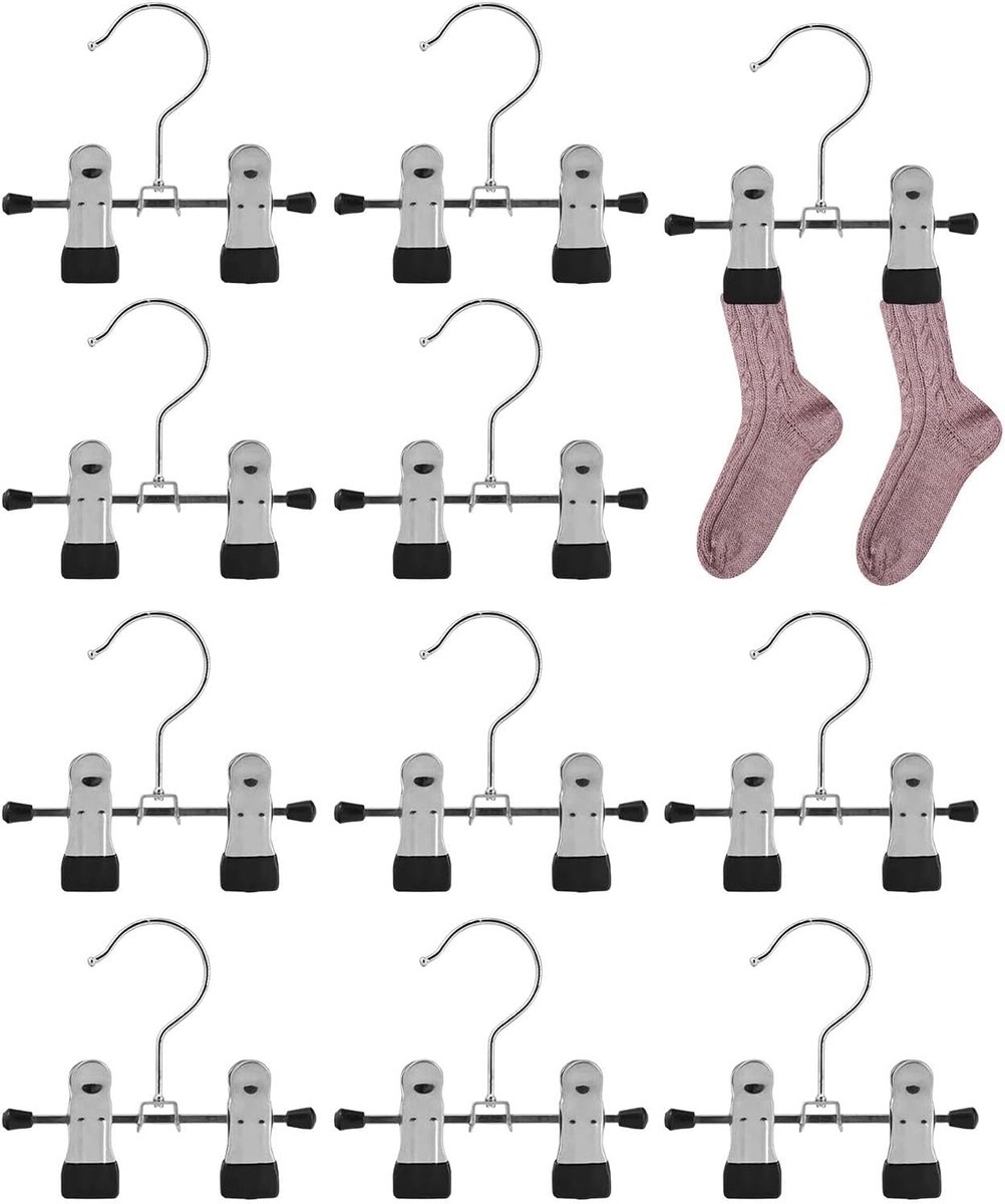 SnelShoppen - Pack van 10 Zwarte Clip Haken - Metalen Multifunctionele Kledinghangers voor Sjaals, Broeken, Schoenen, Laarsjes, Handdoeken - Antislip