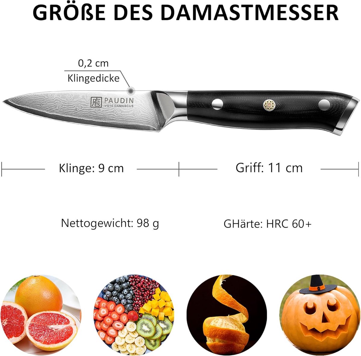 SnelShoppen - Professioneel Keukenmes 9 cm - Damask Groente- en Fruitmes - VG10 Staal met Ergonomische G10 Handgreep voor Koken en Bereiden