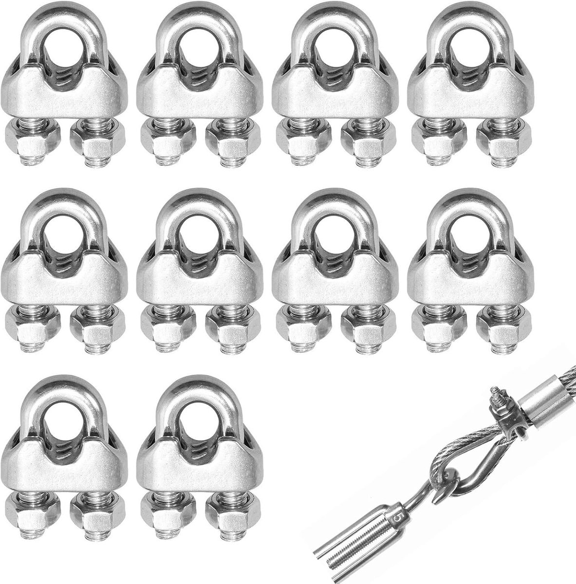 SnelShoppen - 10x M4 Stalen Kabelclips - Roestvrij Staal 304 - Waterdicht, Antislip, Duurzaam - Geschikt voor 4mm Staal Draad - Voor Awnings, Chandeli