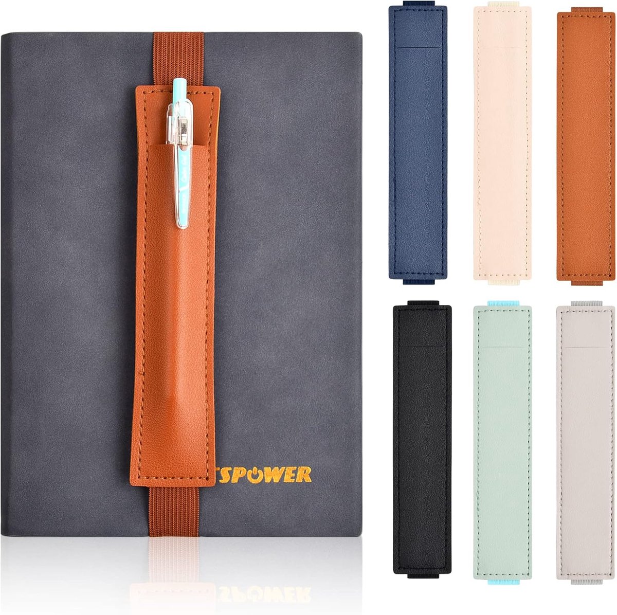 SnelShoppen - Elastische Pennenhouder 6 Stuks - Premium PU-leer Boekband met Penhouders in 6 Kleuren - Ideaal voor Laptop, Notitieboek en School