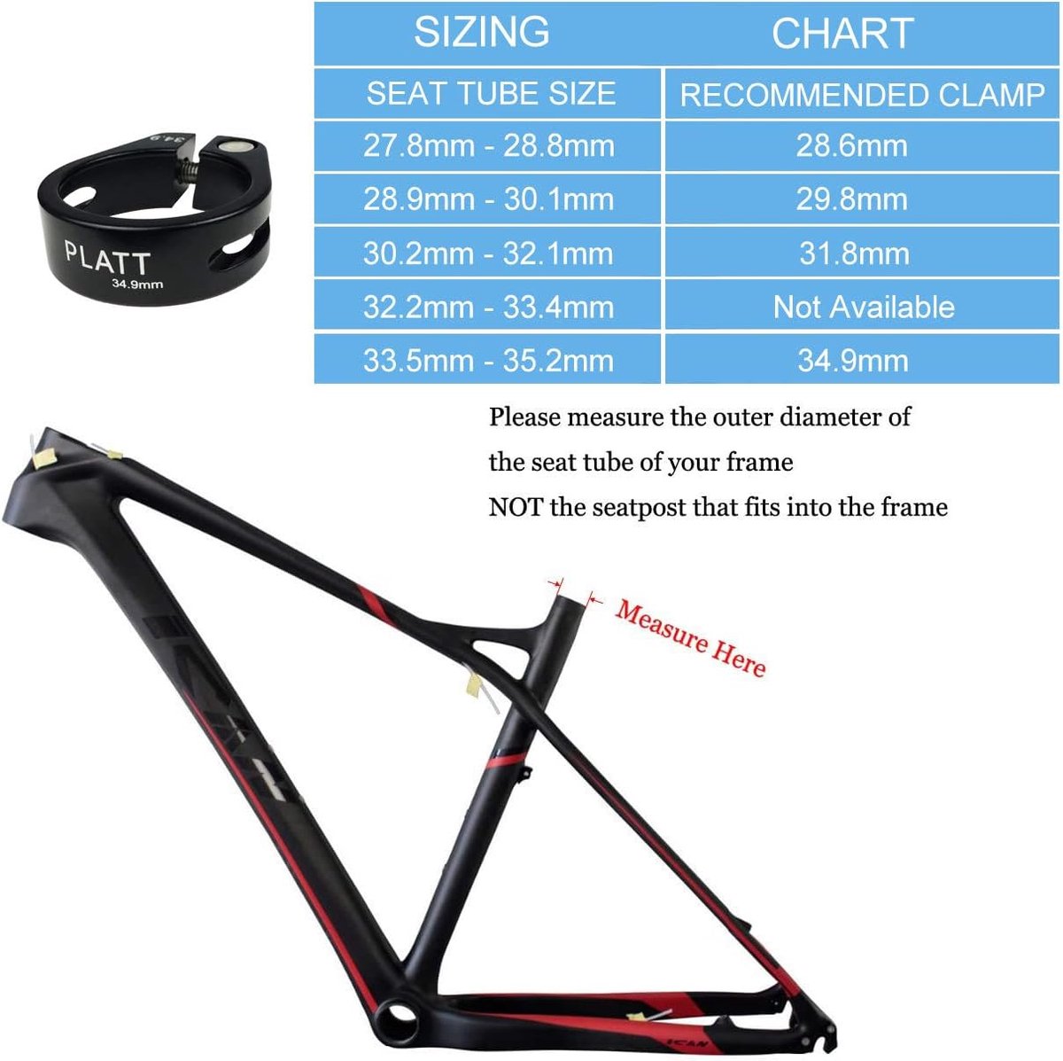 SnelShoppen - Platt Fietszadel Klem Super Licht Aluminium Zadelpen 28.6/31.8/34.9mm - Kleurrijk, Corrosiebestendig en Eenvoudig te Installeren