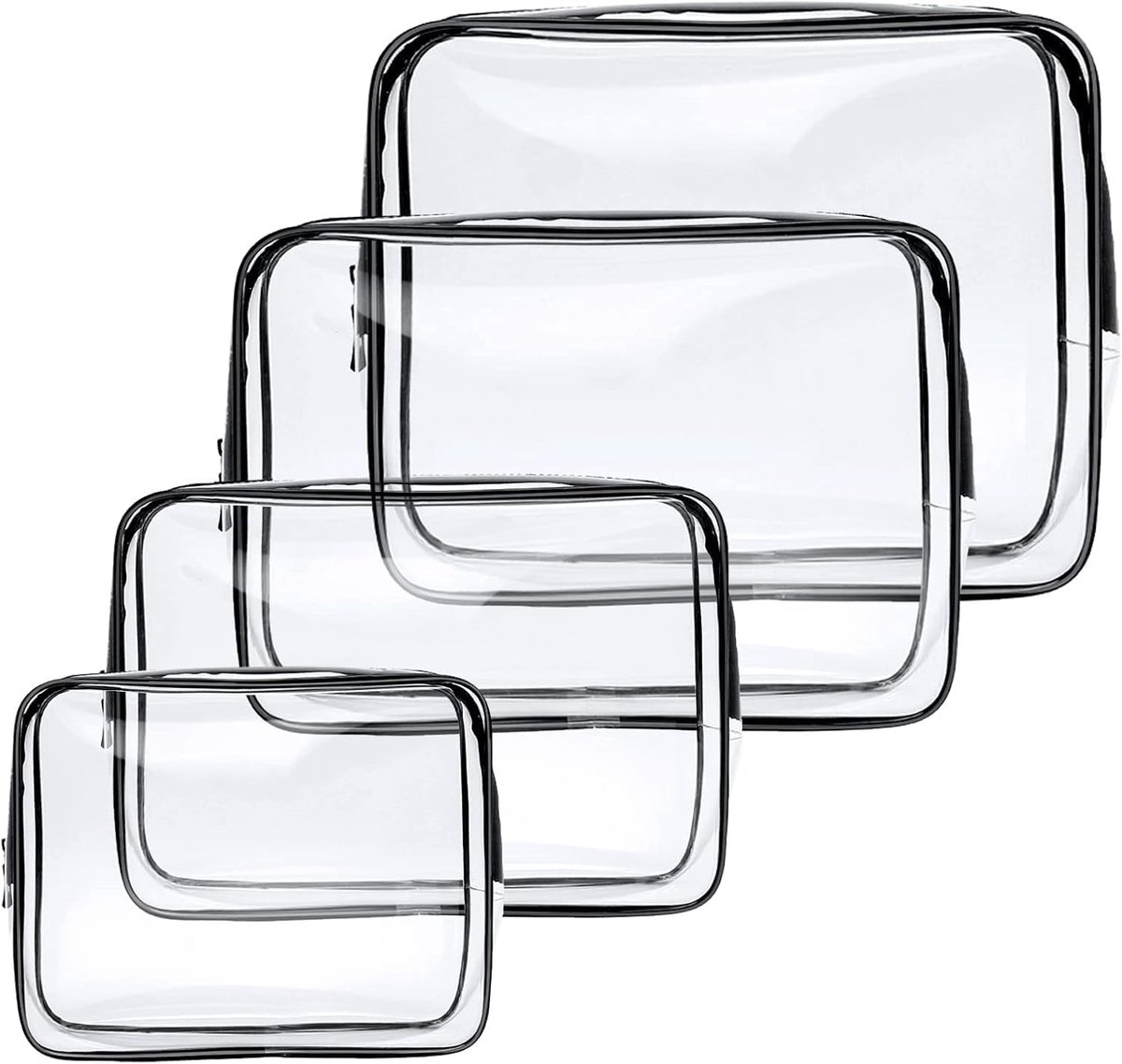SnelShoppen - Clear Bag Set - Transparante Shopping Bag, Toilettas, Reis Bag, Waterproof PVC, 4 Stuks, Mummy Bag, Handbag, Organizer voor Feest, Campi