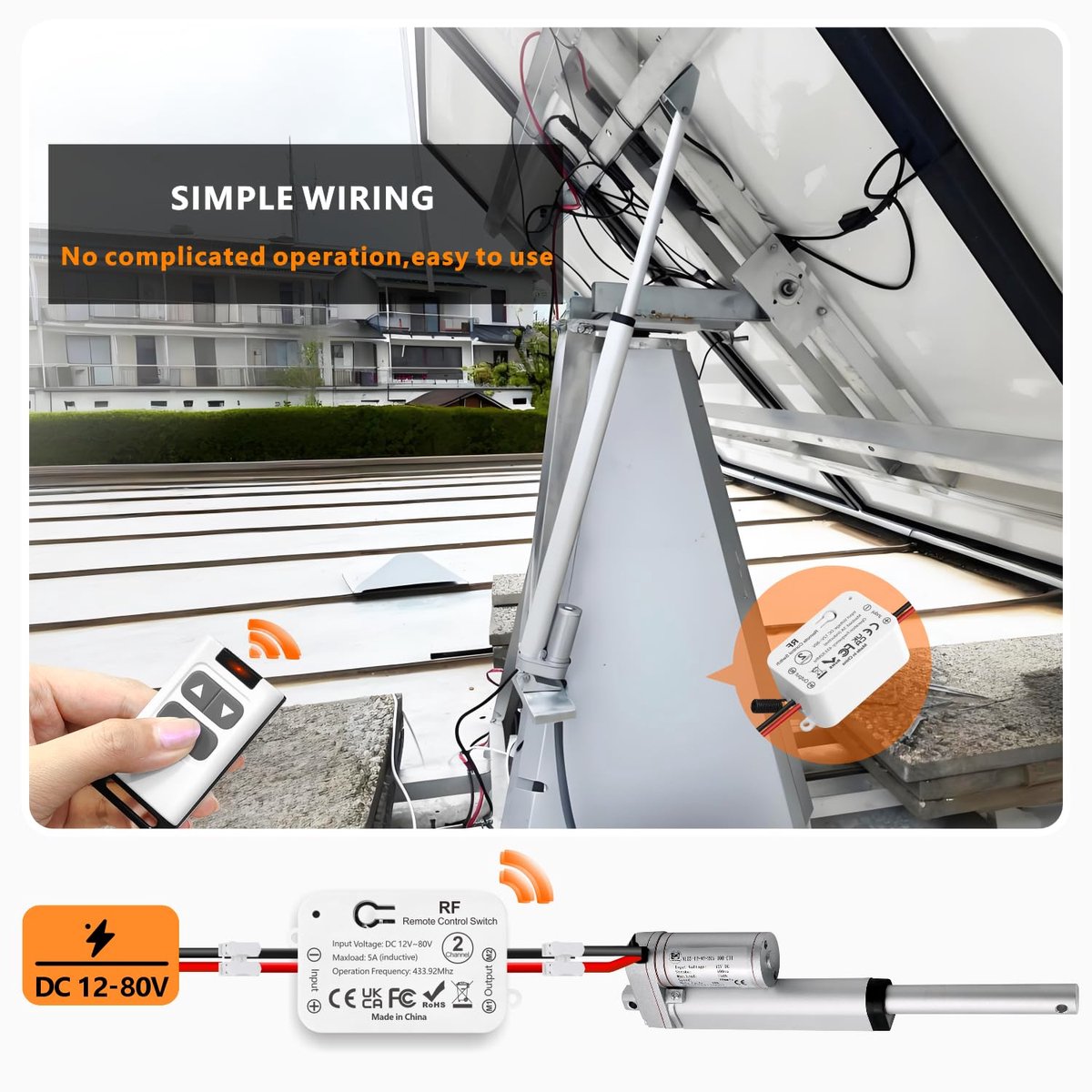 SnelShoppen - Draadloze DC Motor Controller 12V 24V 48V 80V voor Lineaire Actuators, Rollende Deuren/Gates, Elektrische Gordijnen, Pompen met 2 Afstan